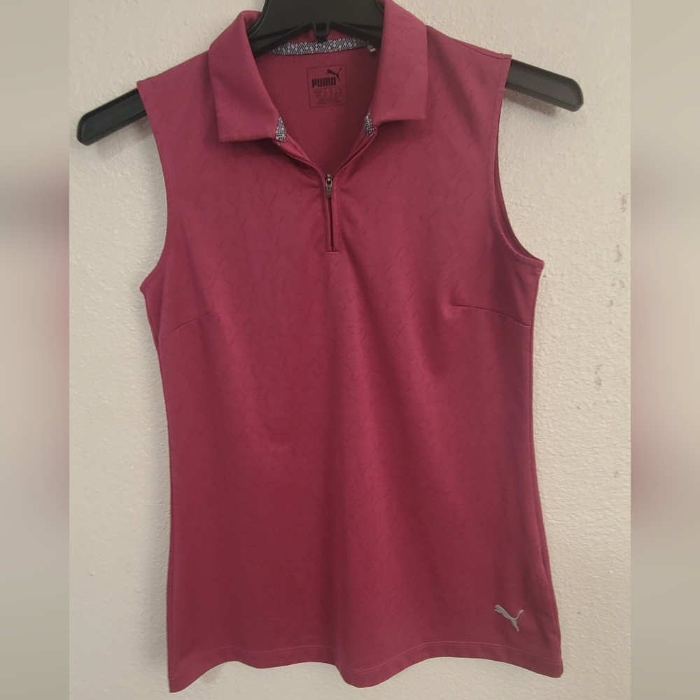 Puma Women's Sleeveless Pink Zip-Front Golf Polo